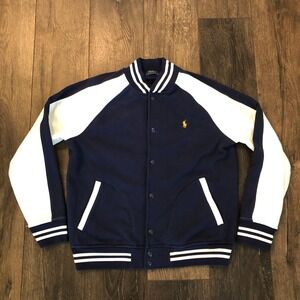 Polo Ralph Lauren Men's Large Embroidered Dragon Fleece Jacket Blue Long Sleeve